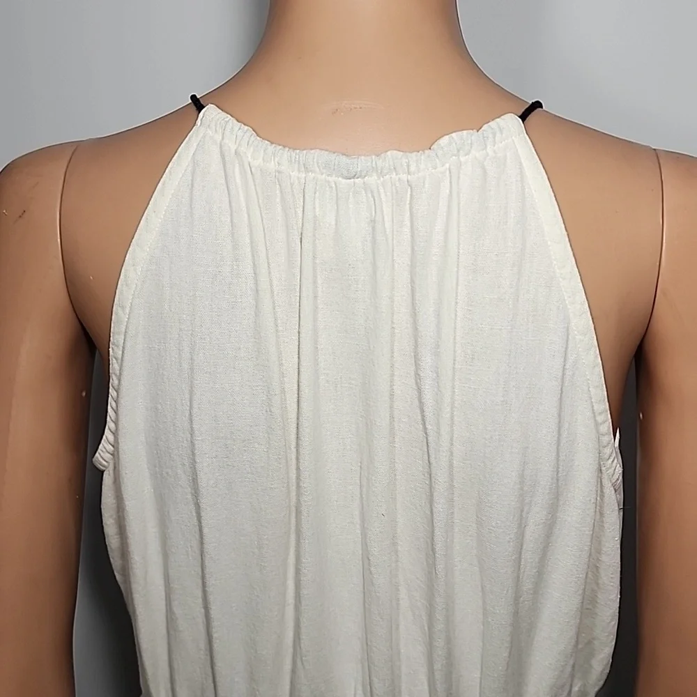 J.Crew Linen‎ Blend Floral Embroidered Ivory Maxi Dress Size M Medium